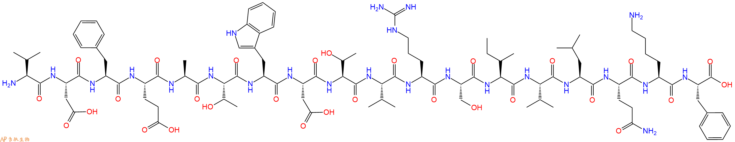 专肽生物产品H2N-Val-Asp-Phe-Glu-Ala-Thr-Trp-Asp-Thr-Val-Arg-Ser-Ile-Val-Leu-Gln-Lys-Phe-OH