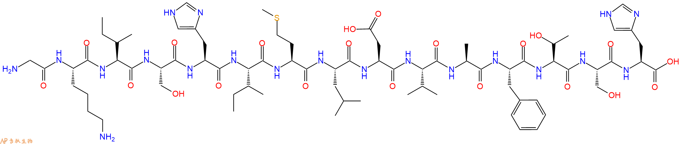 专肽生物产品H2N-Gly-Lys-Ile-Ser-His-Ile-Met-Leu-Asp-Val-Ala-Phe-Thr-Ser-His-OH