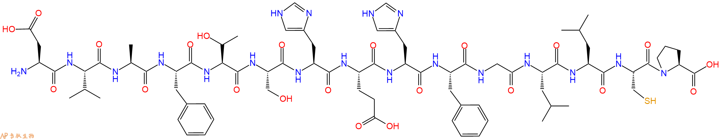 专肽生物产品H2N-Asp-Val-Ala-Phe-Thr-Ser-His-Glu-His-Phe-Gly-Leu-Leu-Cys-Pro-OH