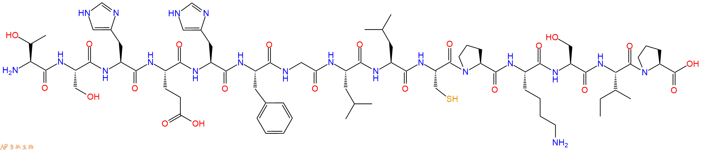 专肽生物产品H2N-Thr-Ser-His-Glu-His-Phe-Gly-Leu-Leu-Cys-Pro-Lys-Ser-Ile-Pro-OH