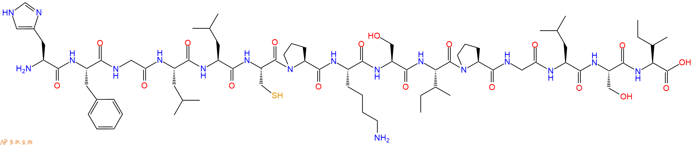 专肽生物产品H2N-His-Phe-Gly-Leu-Leu-Cys-Pro-Lys-Ser-Ile-Pro-Gly-Leu-Ser-Ile-OH