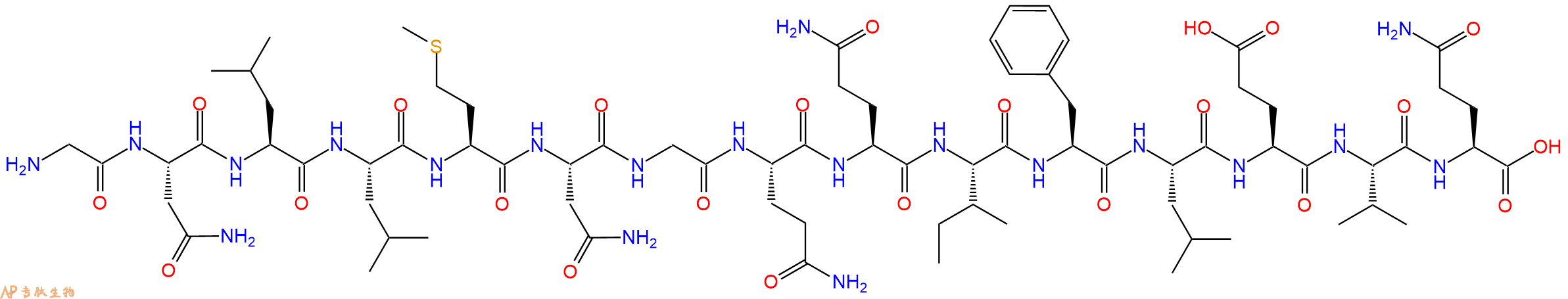 专肽生物产品H2N-Gly-Asn-Leu-Leu-Met-Asn-Gly-Gln-Gln-Ile-Phe-Leu-Glu-Val-Gln-OH