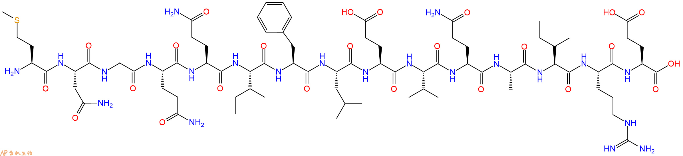 专肽生物产品H2N-Met-Asn-Gly-Gln-Gln-Ile-Phe-Leu-Glu-Val-Gln-Ala-Ile-Arg-Glu-OH