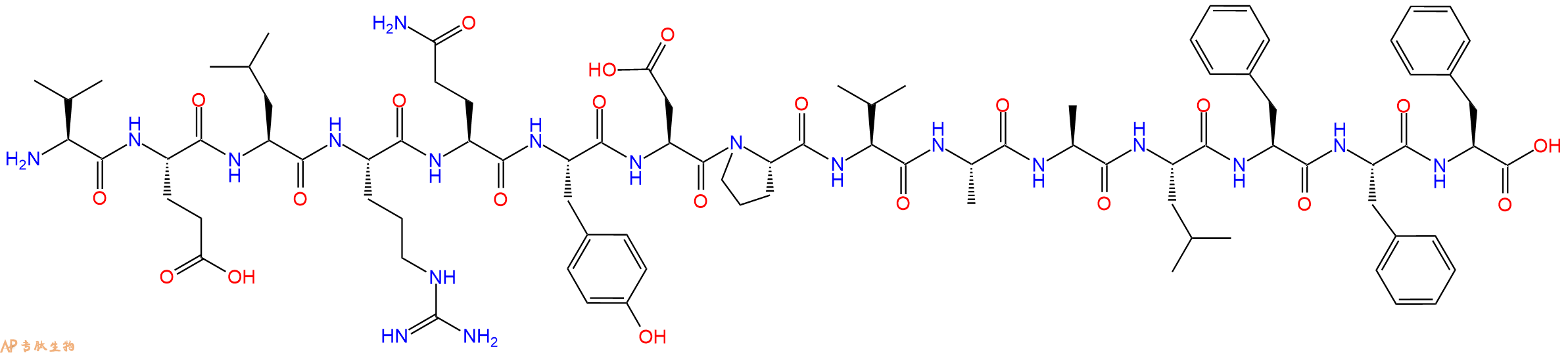 专肽生物产品H2N-Val-Glu-Leu-Arg-Gln-Tyr-Asp-Pro-Val-Ala-Ala-Leu-Phe-Phe-Phe-OH