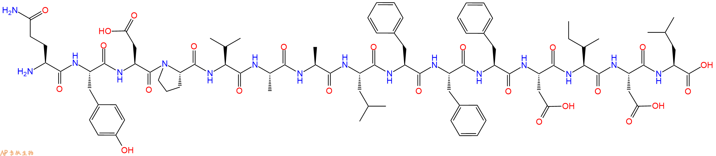 专肽生物产品H2N-Gln-Tyr-Asp-Pro-Val-Ala-Ala-Leu-Phe-Phe-Phe-Asp-Ile-Asp-Leu-OH