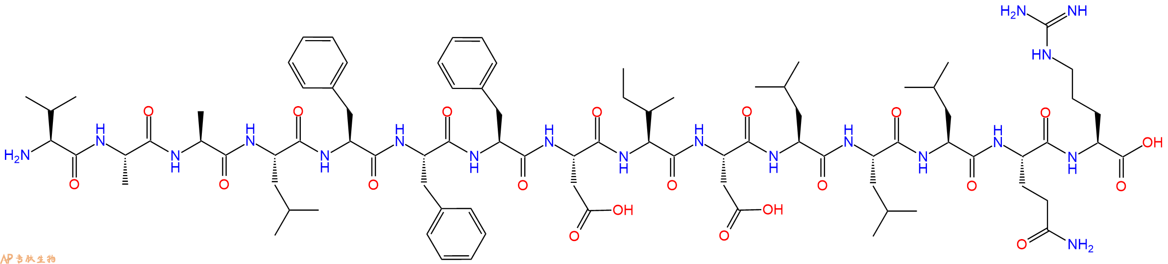 专肽生物产品H2N-Val-Ala-Ala-Leu-Phe-Phe-Phe-Asp-Ile-Asp-Leu-Leu-Leu-Gln-Arg-OH