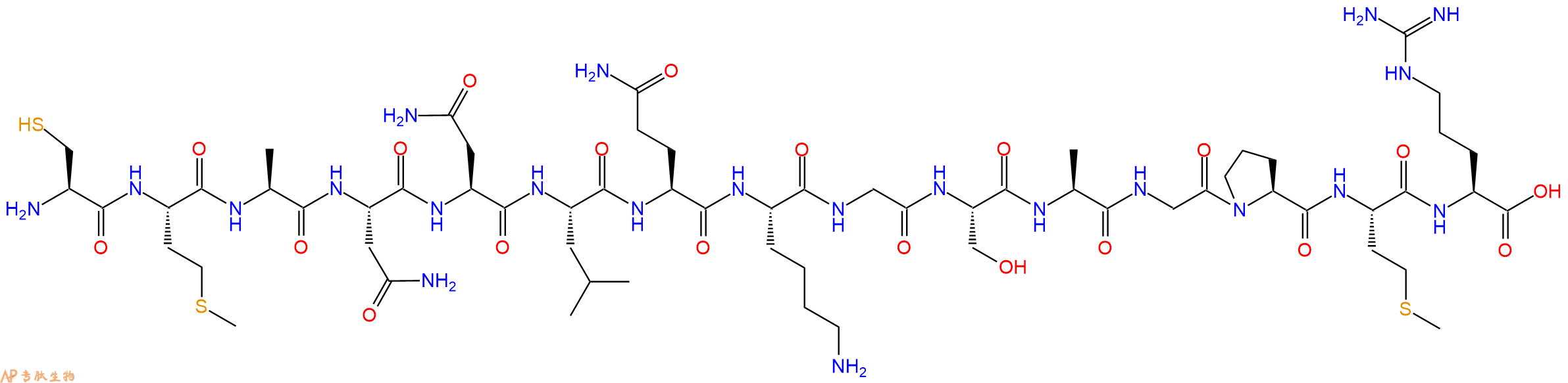 专肽生物产品H2N-Cys-Met-Ala-Asn-Asn-Leu-Gln-Lys-Gly-Ser-Ala-Gly-Pro-Met-Arg-OH