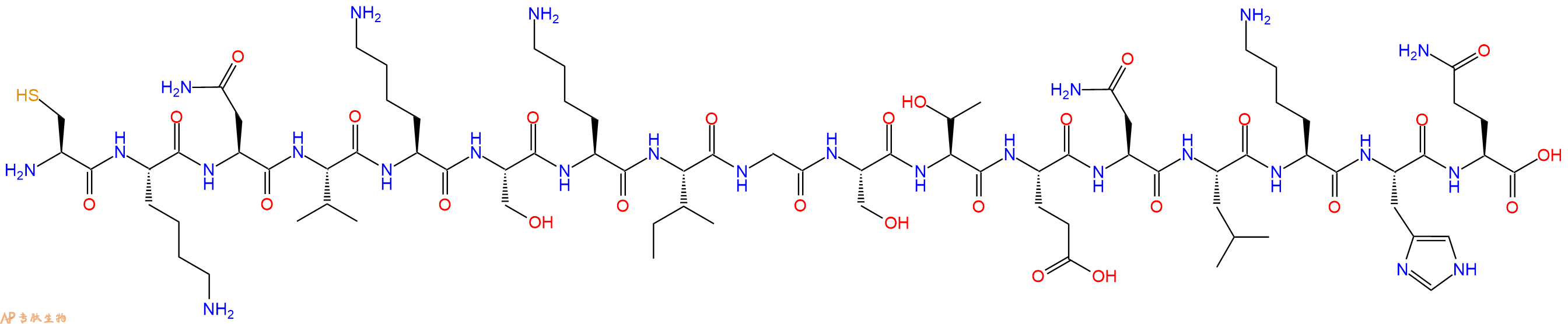 专肽生物产品H2N-Cys-Lys-Asn-Val-Lys-Ser-Lys-Ile-Gly-Ser-Thr-Glu-Asn-Leu-Lys-His-Gln-OH