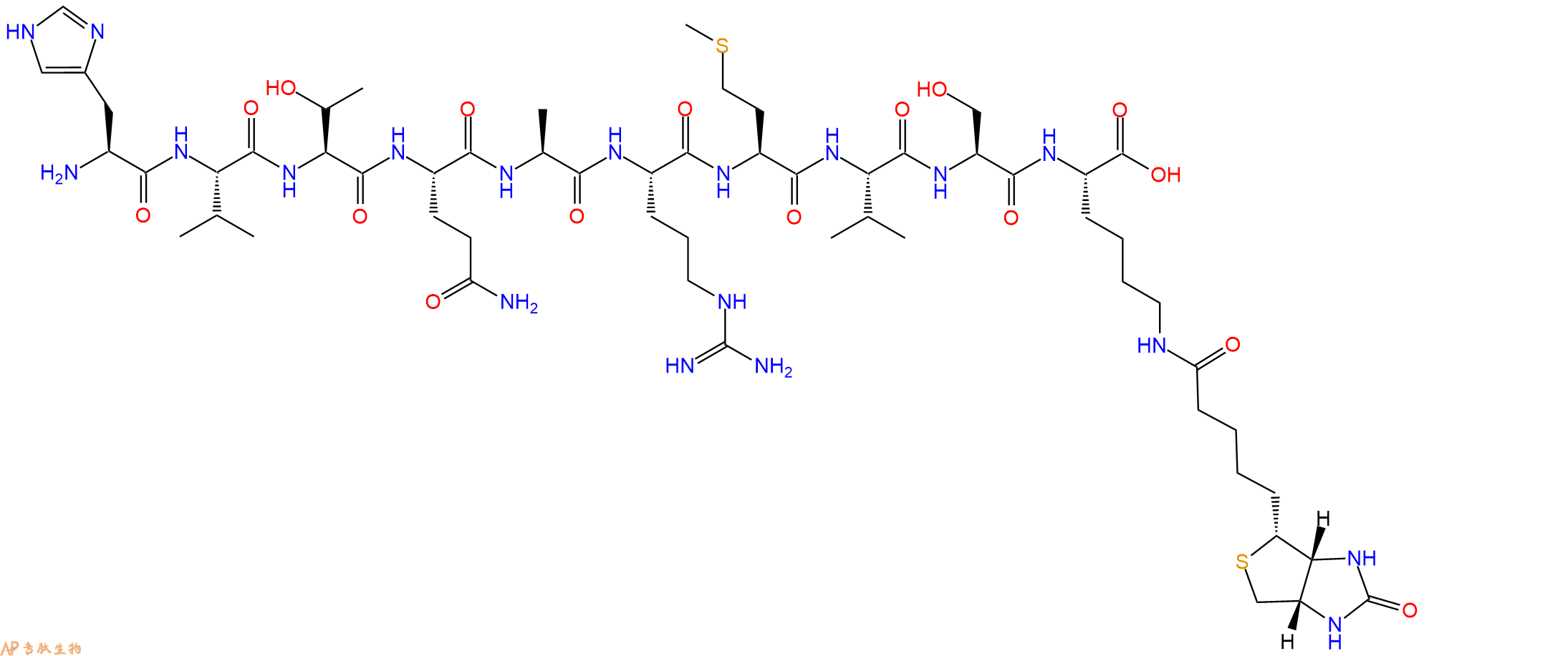 专肽生物产品H2N-His-Val-Thr-Gln-Ala-Arg-Met-Val-Ser-Lys(Biotin)-OH