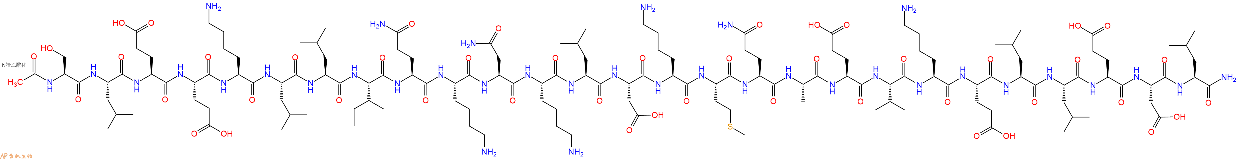 专肽生物产品Ac-Ser-Leu-Glu-Glu-Lys-Leu-Leu-Ile-Gln-Lys-Asn-Lys-Leu-Asp-Lys-Met-Gln-Ala-Glu-Val-Lys-Glu-Leu-Leu-Glu-Asp-Leu-CONH2