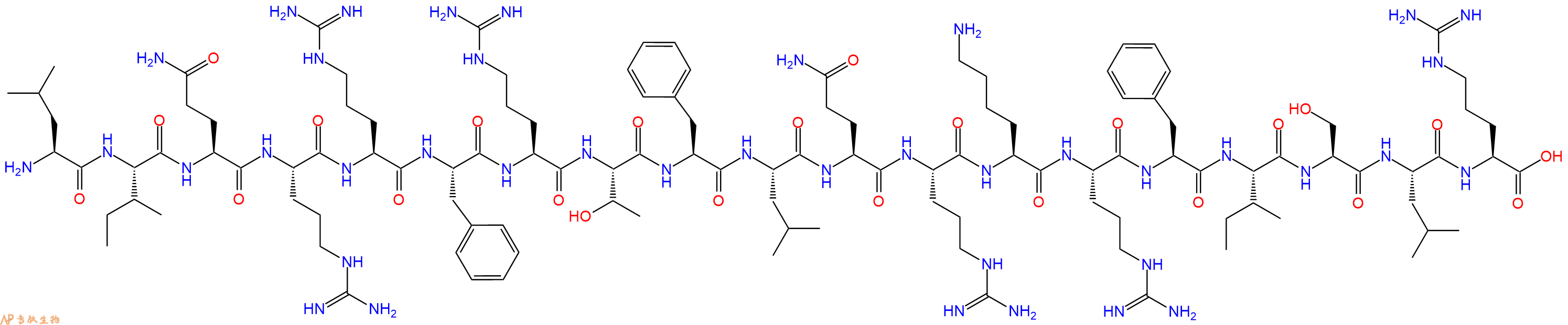 专肽生物产品H2N-Leu-Ile-Gln-Arg-Arg-Phe-Arg-Thr-Phe-Leu-Gln-Arg-Lys-Arg-Phe-Ile-Ser-Leu-Arg-OH