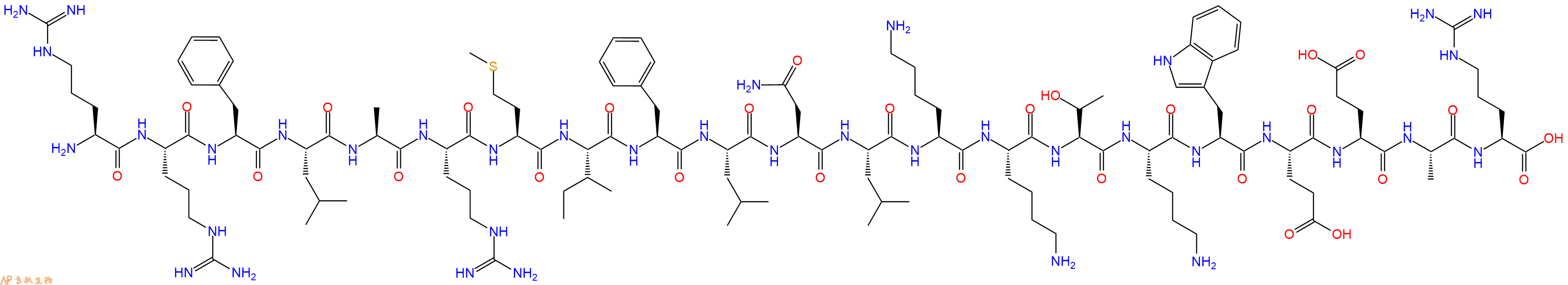 专肽生物产品H2N-Arg-Arg-Phe-Leu-Ala-Arg-Met-Ile-Phe-Leu-Asn-Leu-Lys-Lys-Thr-Lys-Trp-Glu-Glu-Ala-Arg-OH