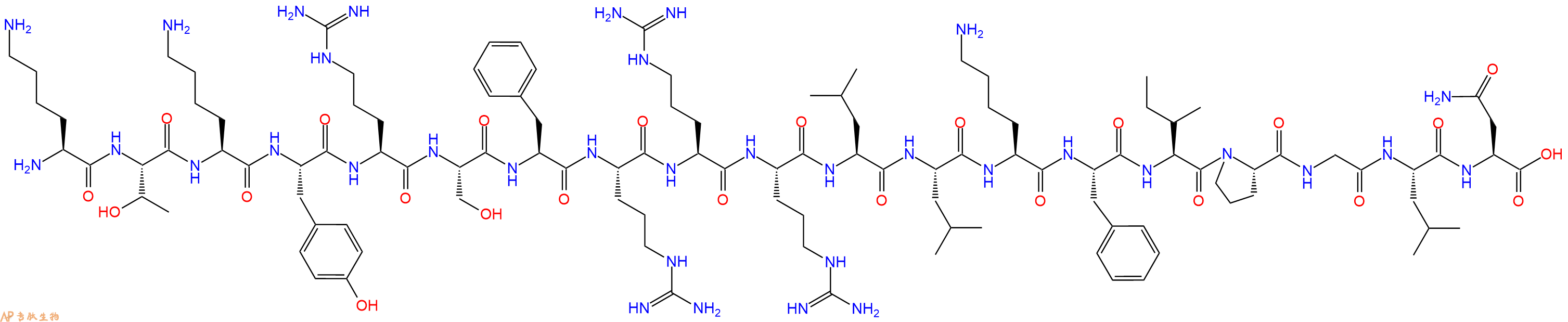 专肽生物产品H2N-Lys-Thr-Lys-Tyr-Arg-Ser-Phe-Arg-Arg-Arg-Leu-Leu-Lys-Phe-Ile-Pro-Gly-Leu-Asn-OH