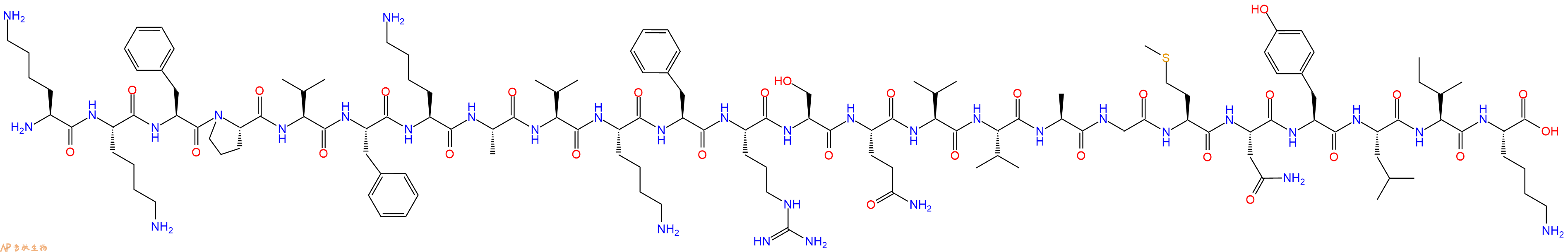 专肽生物产品H2N-Lys-Lys-Phe-Pro-Val-Phe-Lys-Ala-Val-Lys-Phe-Arg-Ser-Gln-Val-Val-Ala-Gly-Met-Asn-Tyr-Leu-Ile-Lys-OH