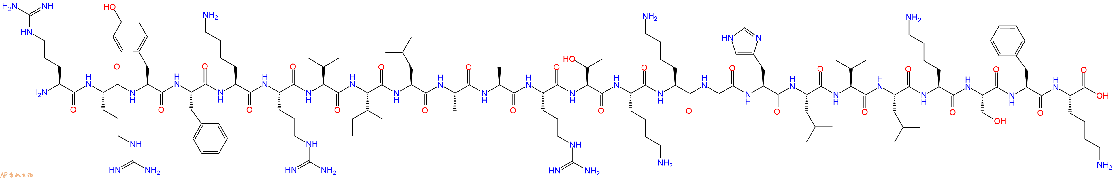 专肽生物产品H2N-Arg-Arg-Tyr-Phe-Lys-Arg-Val-Ile-Leu-Ala-Ala-Arg-Thr-Lys-Lys-Gly-His-Leu-Val-Leu-Lys-Ser-Phe-Lys-OH