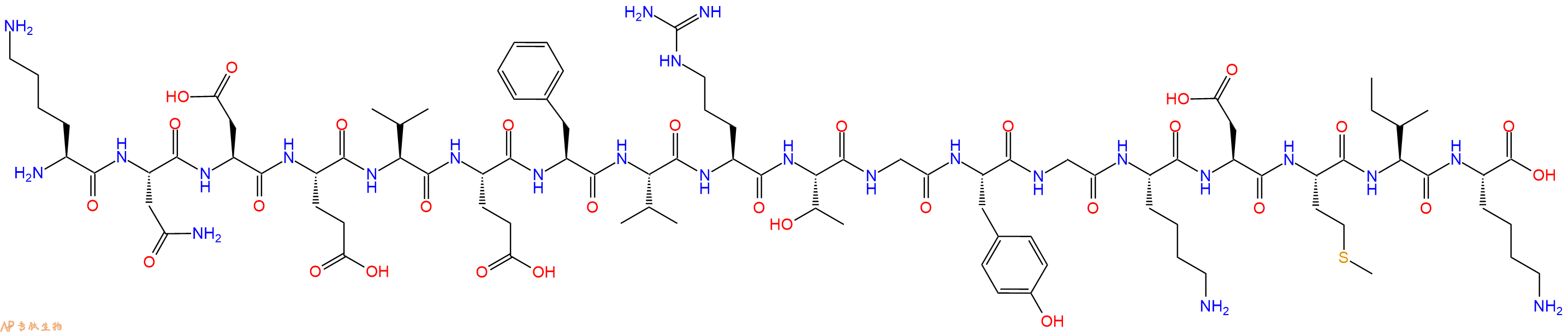 专肽生物产品H2N-Lys-Asn-Asp-Glu-Val-Glu-Phe-Val-Arg-Thr-Gly-Tyr-Gly-Lys-Asp-Met-Ile-Lys-OH