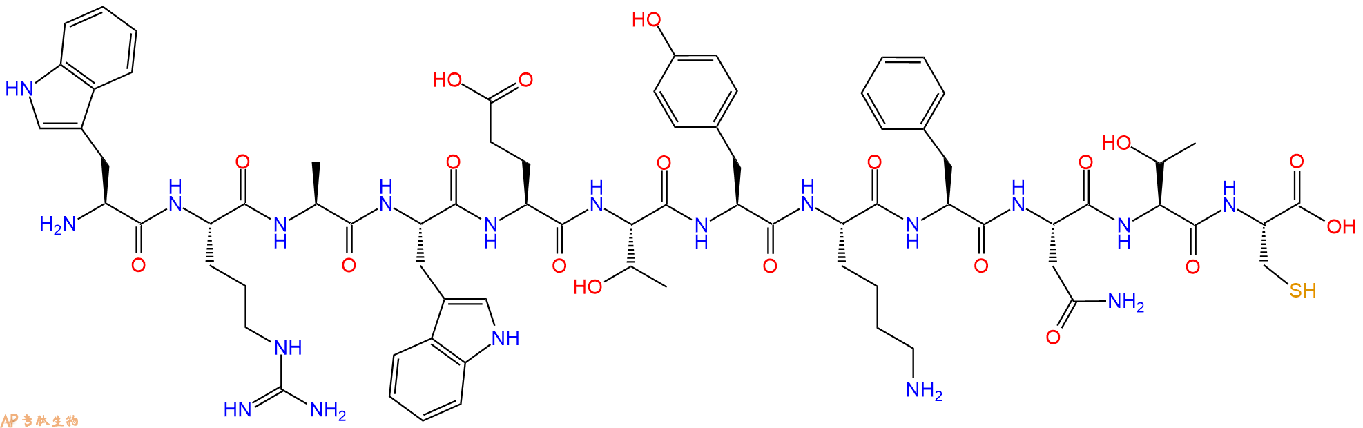 专肽生物产品H2N-Trp-Arg-Ala-Trp-Glu-Thr-Tyr-Lys-Phe-Asn-Thr-Cys-OH