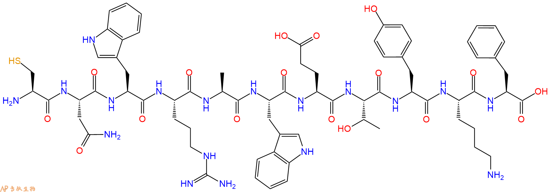 专肽生物产品H2N-Cys-Asn-Trp-Arg-Ala-Trp-Glu-Thr-Tyr-Lys-Phe-OH