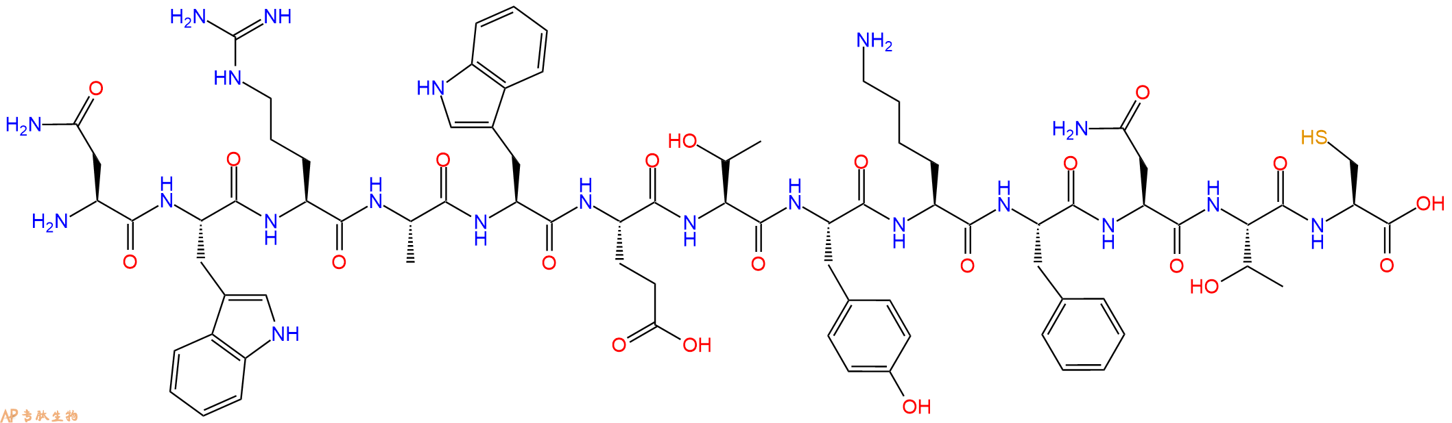 专肽生物产品H2N-Asn-Trp-Arg-Ala-Trp-Glu-Thr-Tyr-Lys-Phe-Asn-Thr-Cys-OH