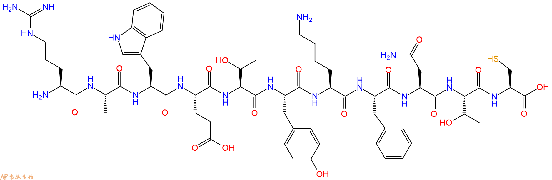 专肽生物产品H2N-Arg-Ala-Trp-Glu-Thr-Tyr-Lys-Phe-Asn-Thr-Cys-OH