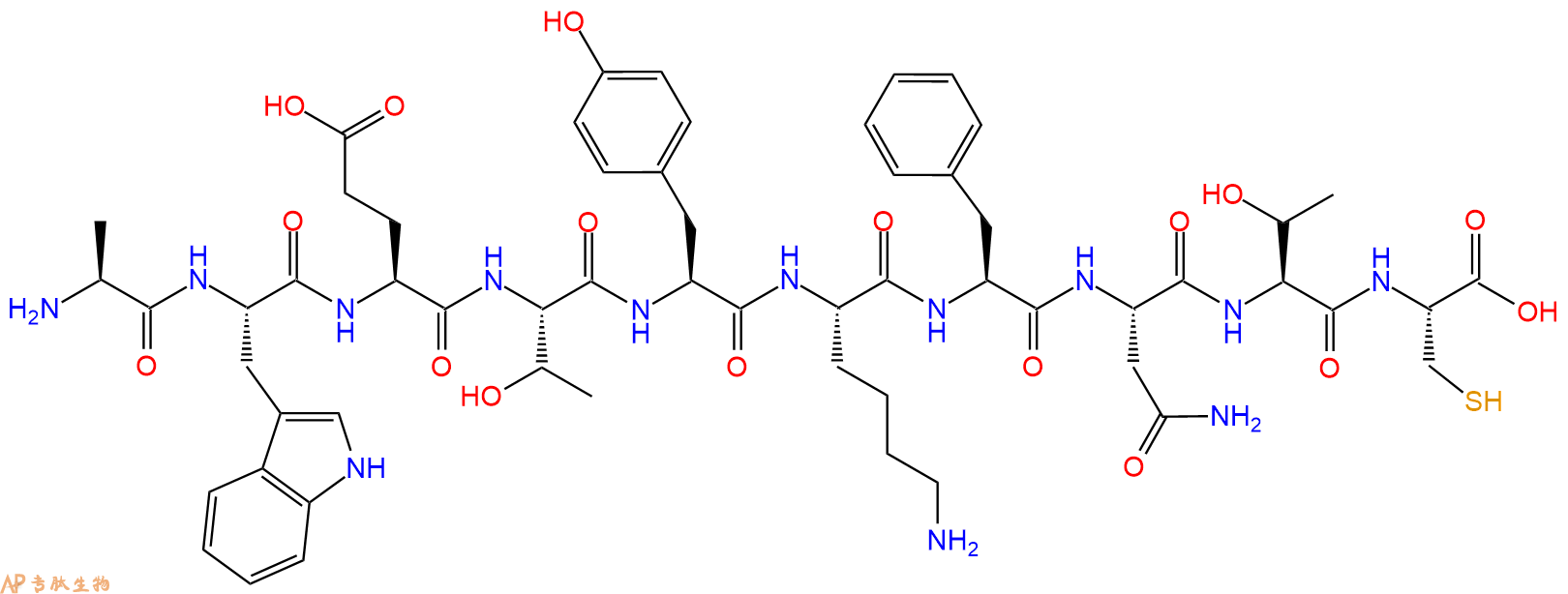 专肽生物产品H2N-Ala-Trp-Glu-Thr-Tyr-Lys-Phe-Asn-Thr-Cys-OH