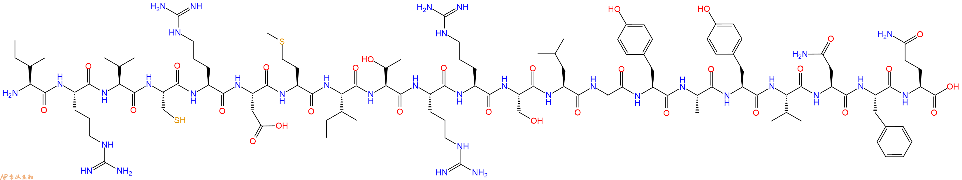专肽生物产品H2N-Ile-Arg-Val-Cys-Arg-Asp-Met-Ile-Thr-Arg-Arg-Ser-Leu-Gly-Tyr-Ala-Tyr-Val-Asn-Phe-Gln-OH