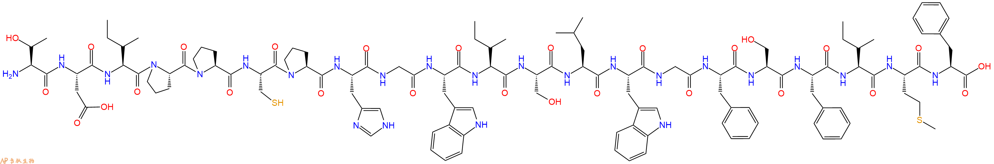专肽生物产品H2N-Thr-Asp-Ile-Pro-Pro-Cys-Pro-His-Gly-Trp-Ile-Ser-Leu-Trp-Gly-Phe-Ser-Phe-Ile-Met-Phe-OH