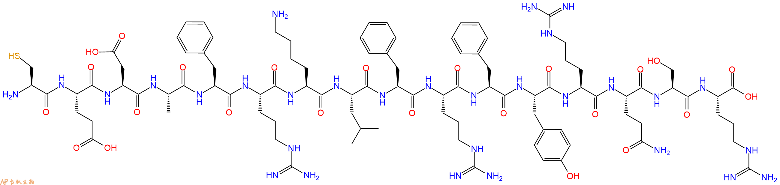 专肽生物产品H2N-Cys-Glu-Asp-Ala-Phe-Arg-Lys-Leu-Phe-Arg-Phe-Tyr-Arg-Gln-Ser-Arg-OH