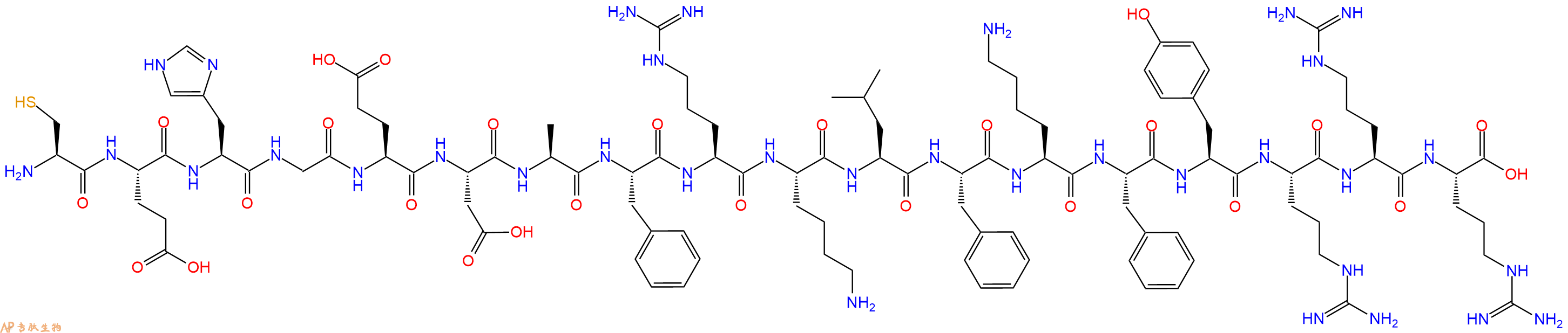 专肽生物产品H2N-Cys-Glu-His-Gly-Glu-Asp-Ala-Phe-Arg-Lys-Leu-Phe-Lys-Phe-Tyr-Arg-Arg-Arg-OH