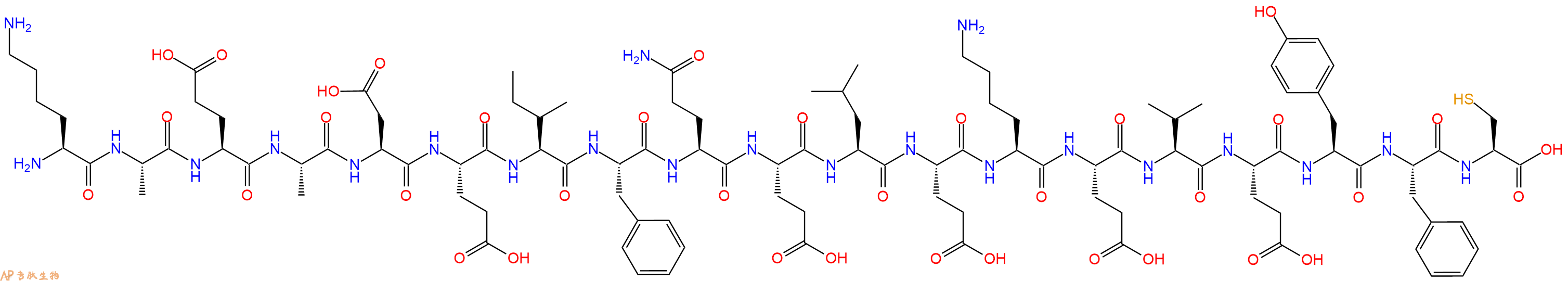 专肽生物产品H2N-Lys-Ala-Glu-Ala-Asp-Glu-Ile-Phe-Gln-Glu-Leu-Glu-Lys-Glu-Val-Glu-Tyr-Phe-Cys-OH