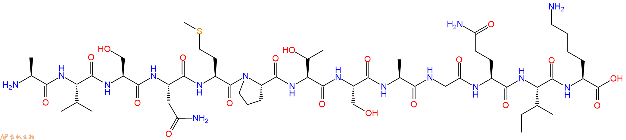 专肽生物产品H2N-Ala-Val-Ser-Asn-Met-Pro-Thr-Ser-Ala-Gly-Gln-Ile-Lys-OH