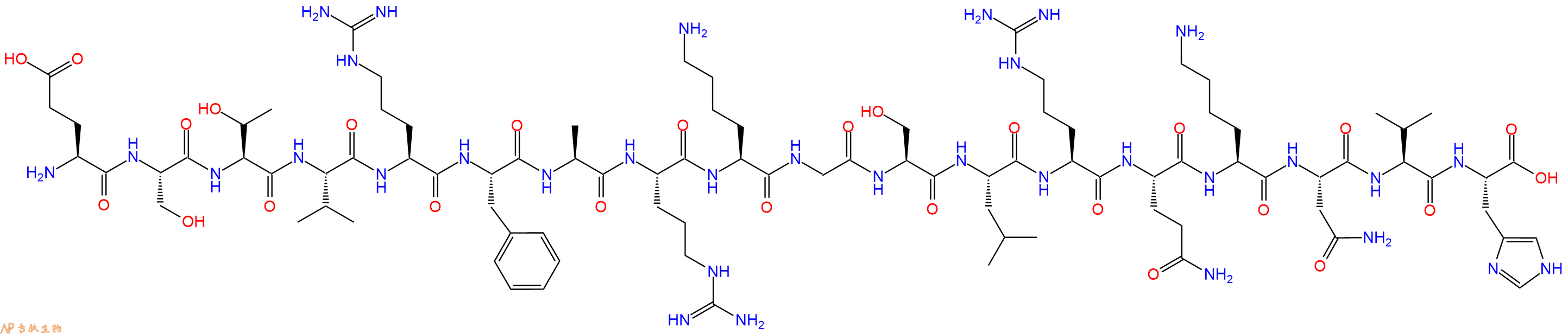专肽生物产品H2N-Glu-Ser-Thr-Val-Arg-Phe-Ala-Arg-Lys-Gly-Ser-Leu-Arg-Gln-Lys-Asn-Val-His-OH