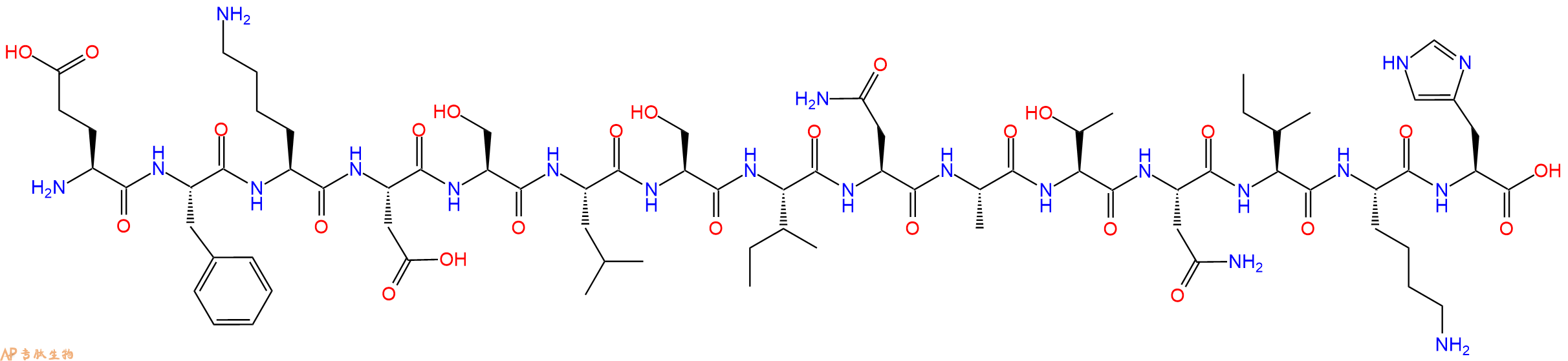 专肽生物产品H2N-Glu-Phe-Lys-Asp-Ser-Leu-Ser-Ile-Asn-Ala-Thr-Asn-Ile-Lys-His-OH