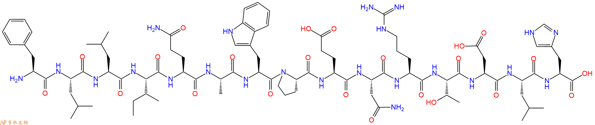 专肽生物产品H2N-Phe-Leu-Leu-Ile-Gln-Ala-Trp-Pro-Glu-Asn-Arg-Thr-Asp-Leu-His-OH