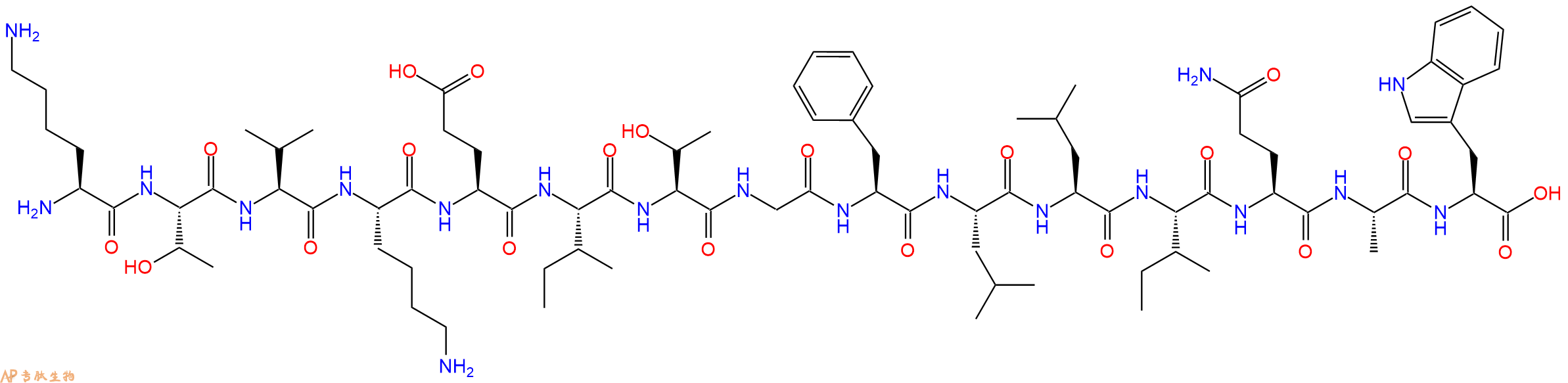 专肽生物产品H2N-Lys-Thr-Val-Lys-Glu-Ile-Thr-Gly-Phe-Leu-Leu-Ile-Gln-Ala-Trp-OH