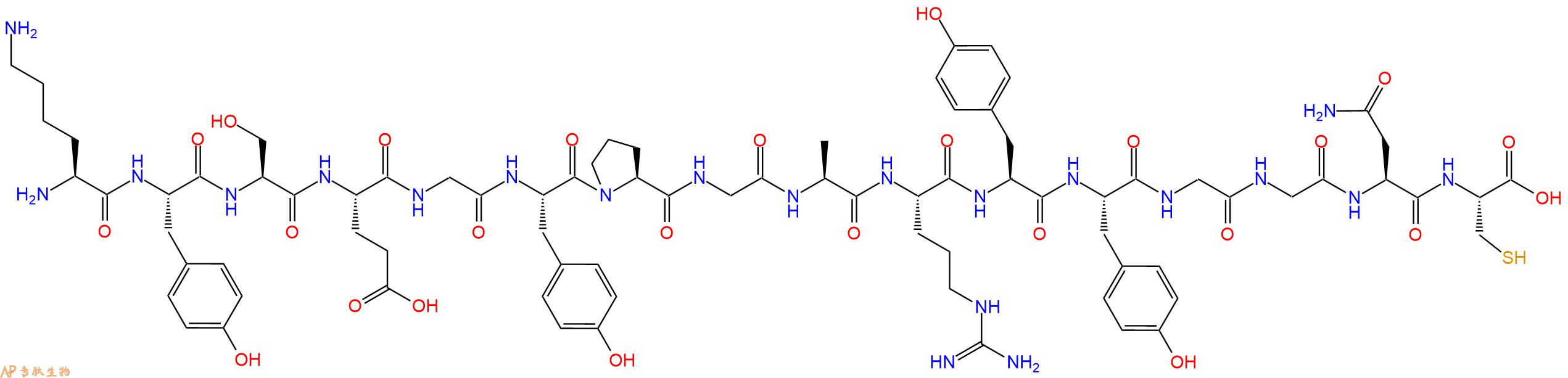 专肽生物产品H2N-Lys-Tyr-Ser-Glu-Gly-Tyr-Pro-Gly-Ala-Arg-Tyr-Tyr-Gly-Gly-Asn-Cys-OH