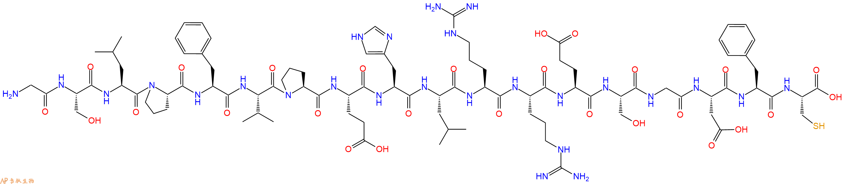 专肽生物产品H2N-Gly-Ser-Leu-Pro-Phe-Val-Pro-Glu-His-Leu-Arg-Arg-Glu-Ser-Gly-Asp-Phe-Cys-OH
