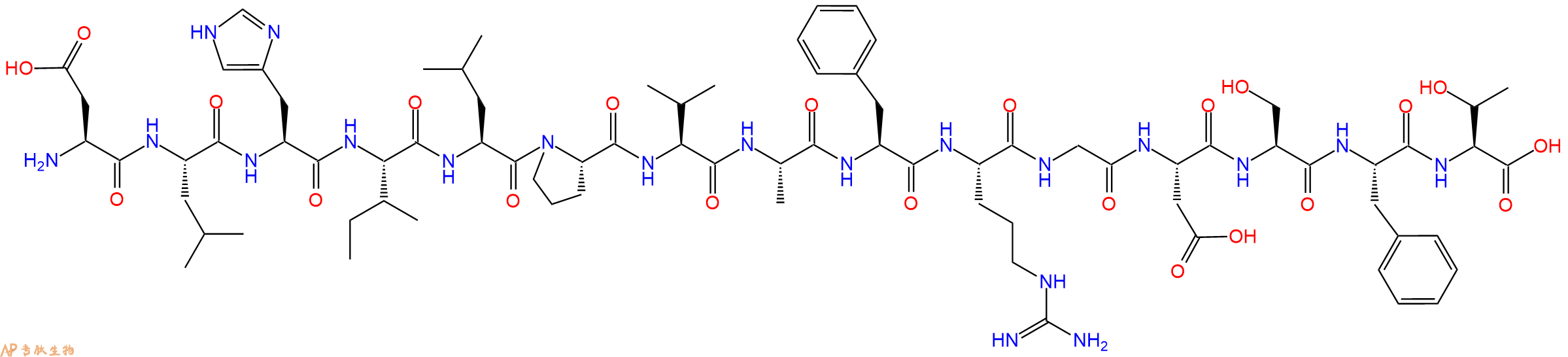 专肽生物产品H2N-Asp-Leu-His-Ile-Leu-Pro-Val-Ala-Phe-Arg-Gly-Asp-Ser-Phe-Thr-OH