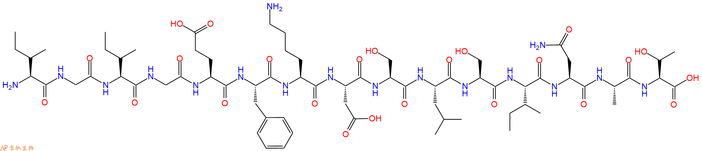 专肽生物产品H2N-Ile-Gly-Ile-Gly-Glu-Phe-Lys-Asp-Ser-Leu-Ser-Ile-Asn-Ala-Thr-OH