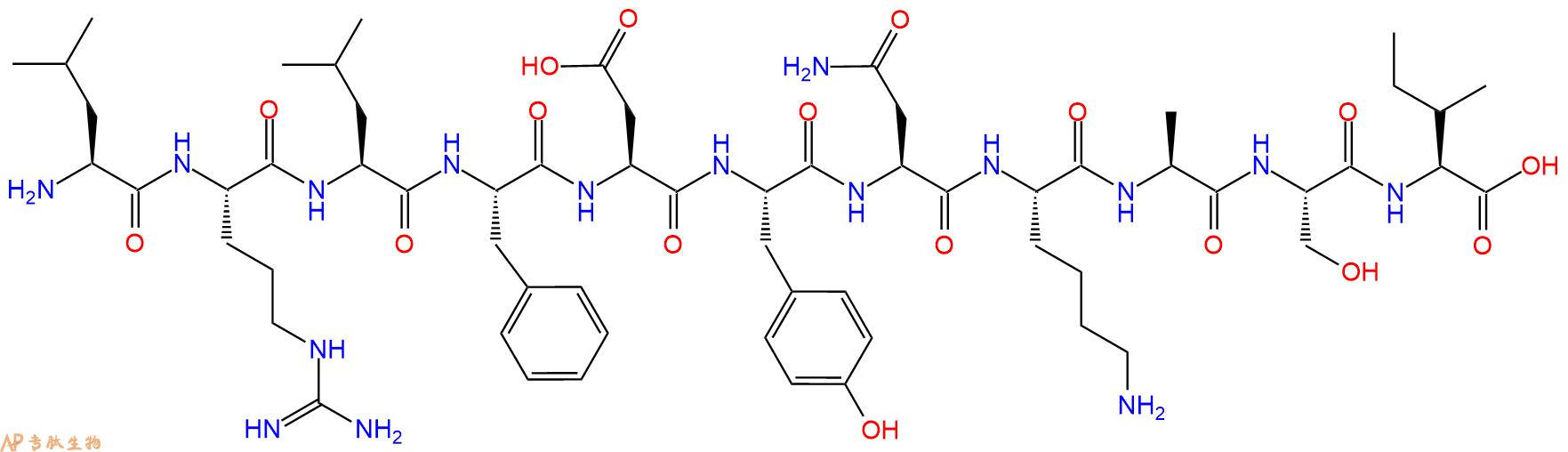 专肽生物产品H2N-Leu-Arg-Leu-Phe-Asp-Tyr-Asn-Lys-Ala-Ser-Ile-OH