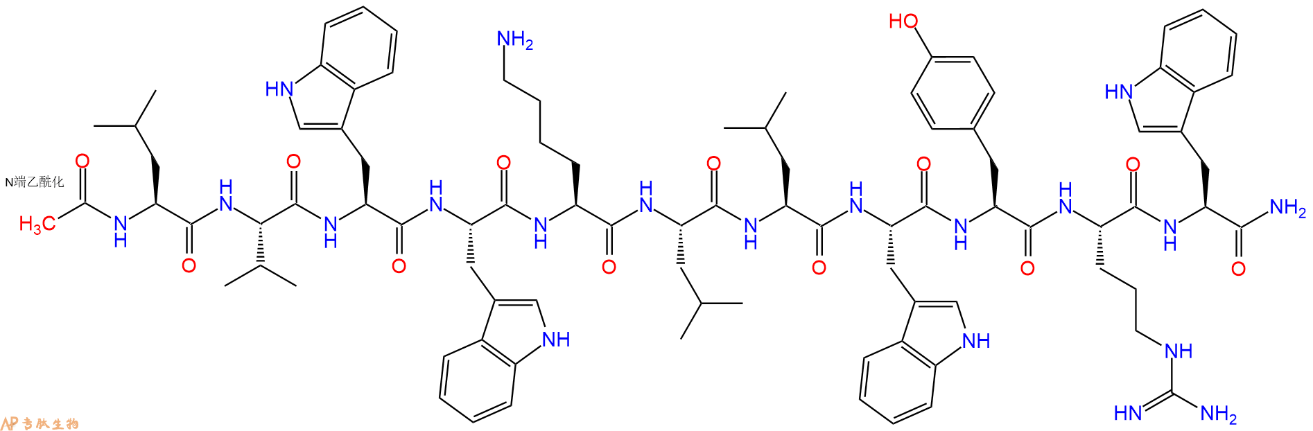 专肽生物产品Ac-Leu-Val-Trp-Trp-Lys-Leu-Leu-Trp-Tyr-Arg-Trp-CONH2