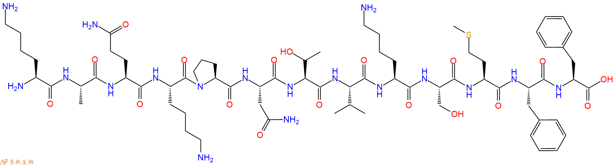 专肽生物产品H2N-Lys-Ala-Gln-Lys-Pro-Asn-Thr-Val-Lys-Ser-Met-Phe-Phe-OH