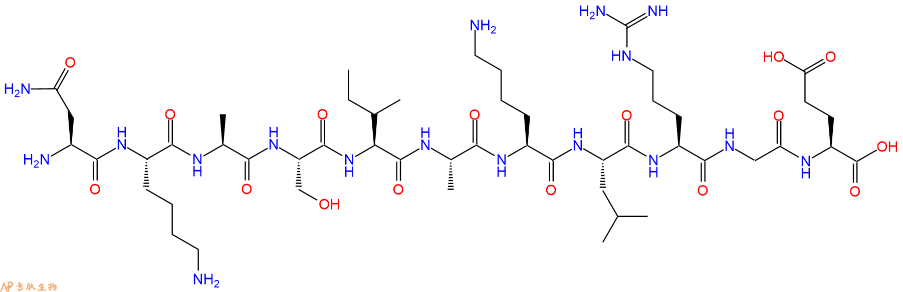 专肽生物产品H2N-Asn-Lys-Ala-Ser-Ile-Ala-Lys-Leu-Arg-Gly-Glu-OH