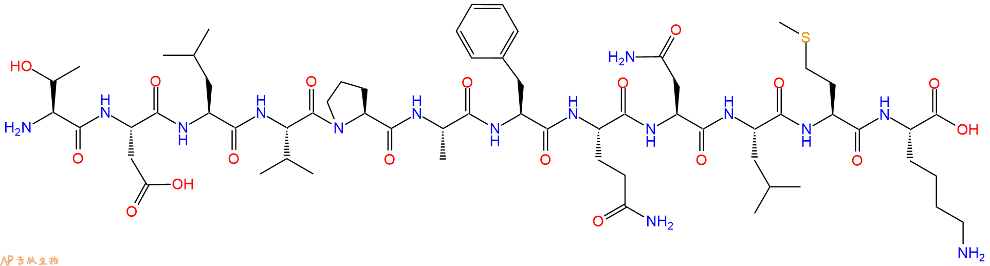 专肽生物产品H2N-Thr-Asp-Leu-Val-Pro-Ala-Phe-Gln-Asn-Leu-Met-Lys-OH