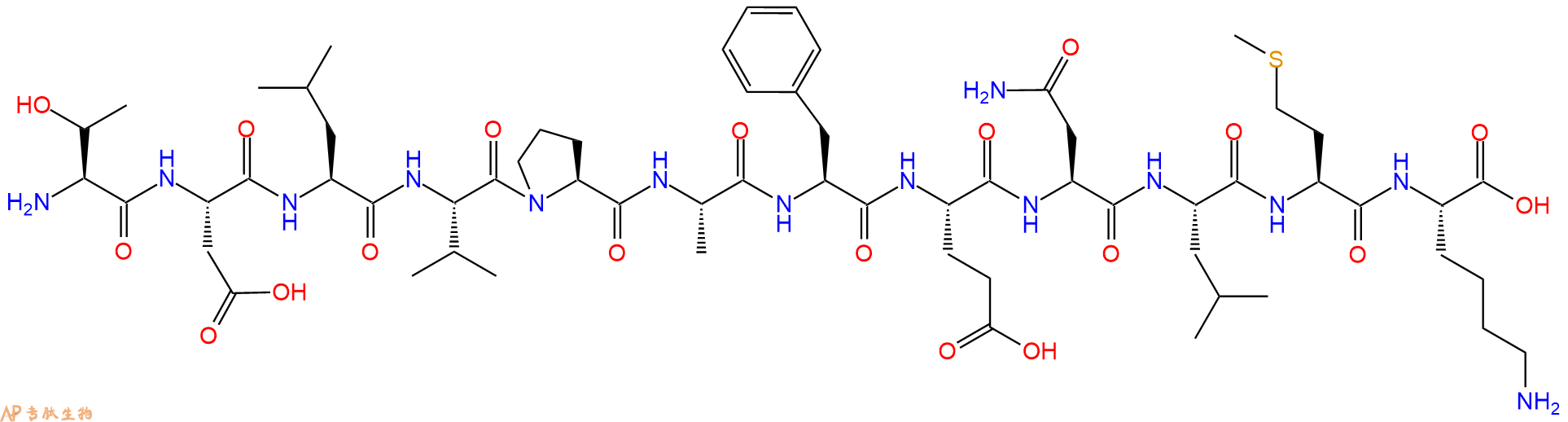 专肽生物产品H2N-Thr-Asp-Leu-Val-Pro-Ala-Phe-Glu-Asn-Leu-Met-Lys-OH