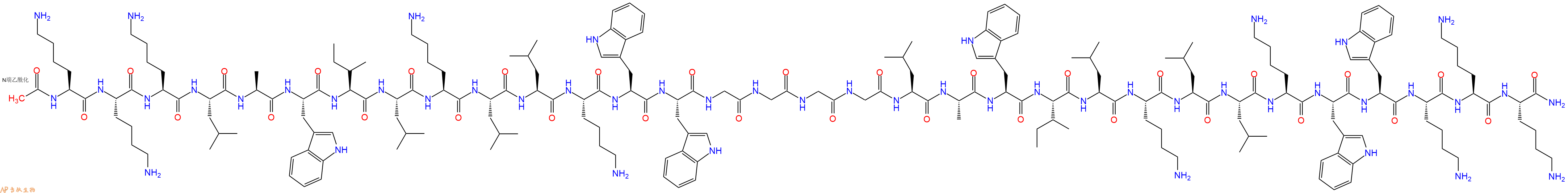 专肽生物产品Ac-Lys-Lys-Lys-Leu-Ala-Trp-Ile-Leu-Lys-Leu-Leu-Lys-Trp-Trp-Gly-Gly-Gly-Gly-Leu-Ala-Trp-Ile-Leu-Lys-Leu-Leu-Lys-Trp-Trp-Lys-Lys-Lys-CONH2
