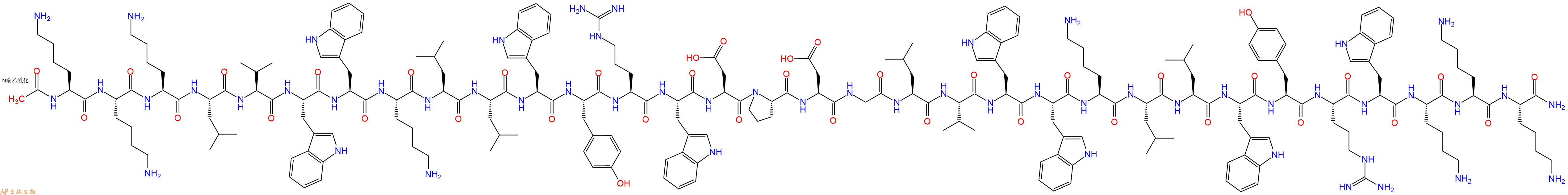 专肽生物产品Ac-Lys-Lys-Lys-Leu-Val-Trp-Trp-Lys-Leu-Leu-Trp-Tyr-Arg-Trp-Asp-Pro-Asp-Gly-Leu-Val-Trp-Trp-Lys-Leu-Leu-Trp-Tyr-Arg-Trp-Lys-Lys-Lys-CONH2