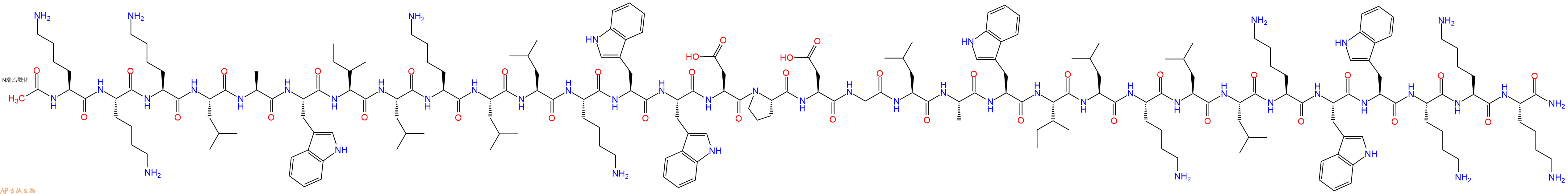 专肽生物产品Ac-Lys-Lys-Lys-Leu-Ala-Trp-Ile-Leu-Lys-Leu-Leu-Lys-Trp-Trp-Asp-Pro-Asp-Gly-Leu-Ala-Trp-Ile-Leu-Lys-Leu-Leu-Lys-Trp-Trp-Lys-Lys-Lys-CONH2