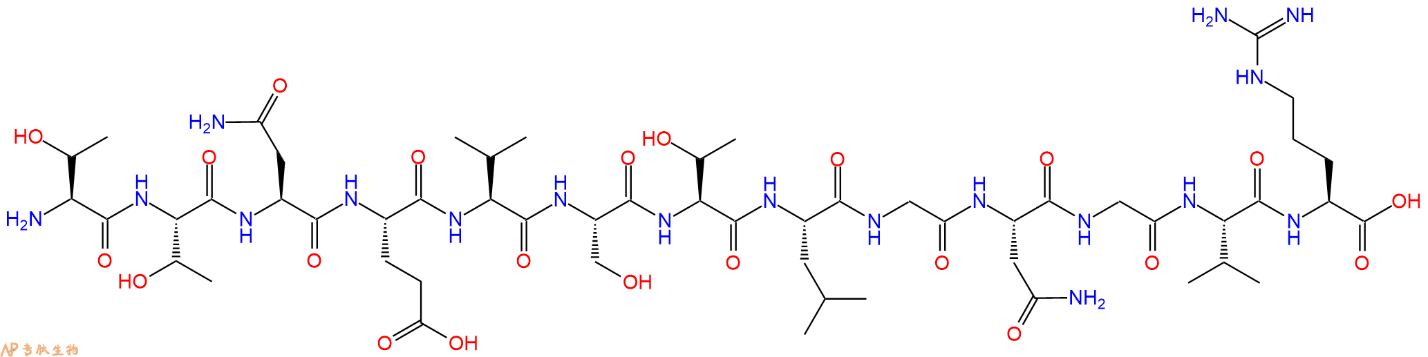 专肽生物产品H2N-Thr-Thr-Asn-Glu-Val-Ser-Thr-Leu-Gly-Asn-Gly-Val-Arg-OH