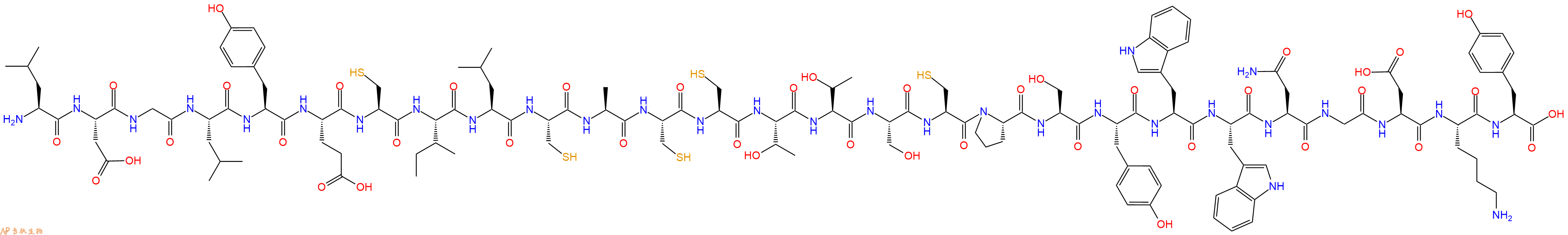 专肽生物产品H2N-Leu-Asp-Gly-Leu-Tyr-Glu-Cys-Ile-Leu-Cys-Ala-Cys-Cys-Thr-Thr-Ser-Cys-Pro-Ser-Tyr-Trp-Trp-Asn-Gly-Asp-Lys-Tyr-OH